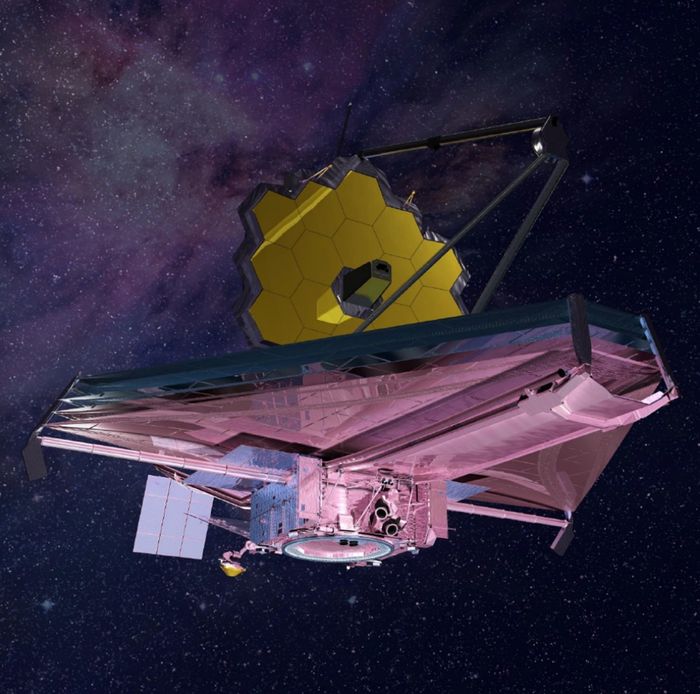 An artist's impression of the James Webb Space Telescope in space.