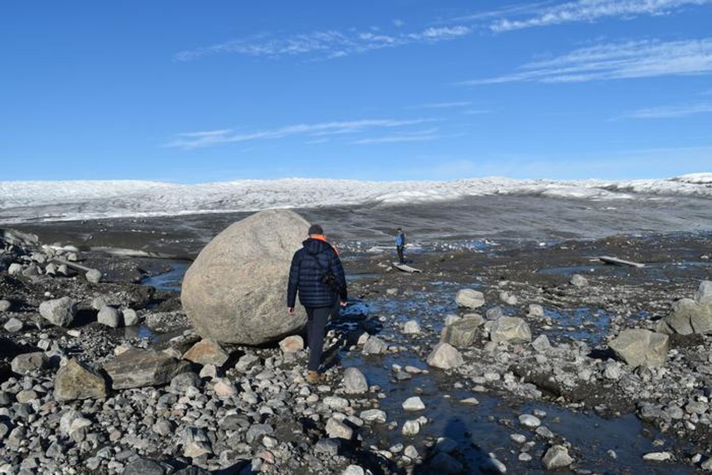 The edge of the Greenland Ice Sheet, where recent melting has left bare ground.   Credit  Kevin Krajick/Earth Institute