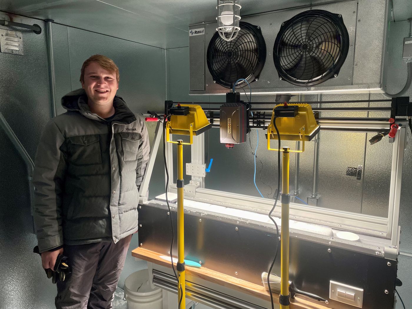 Ian McDowell in a UNR cold lab during his PhD in 2022. (Credit: Ian McDowell)