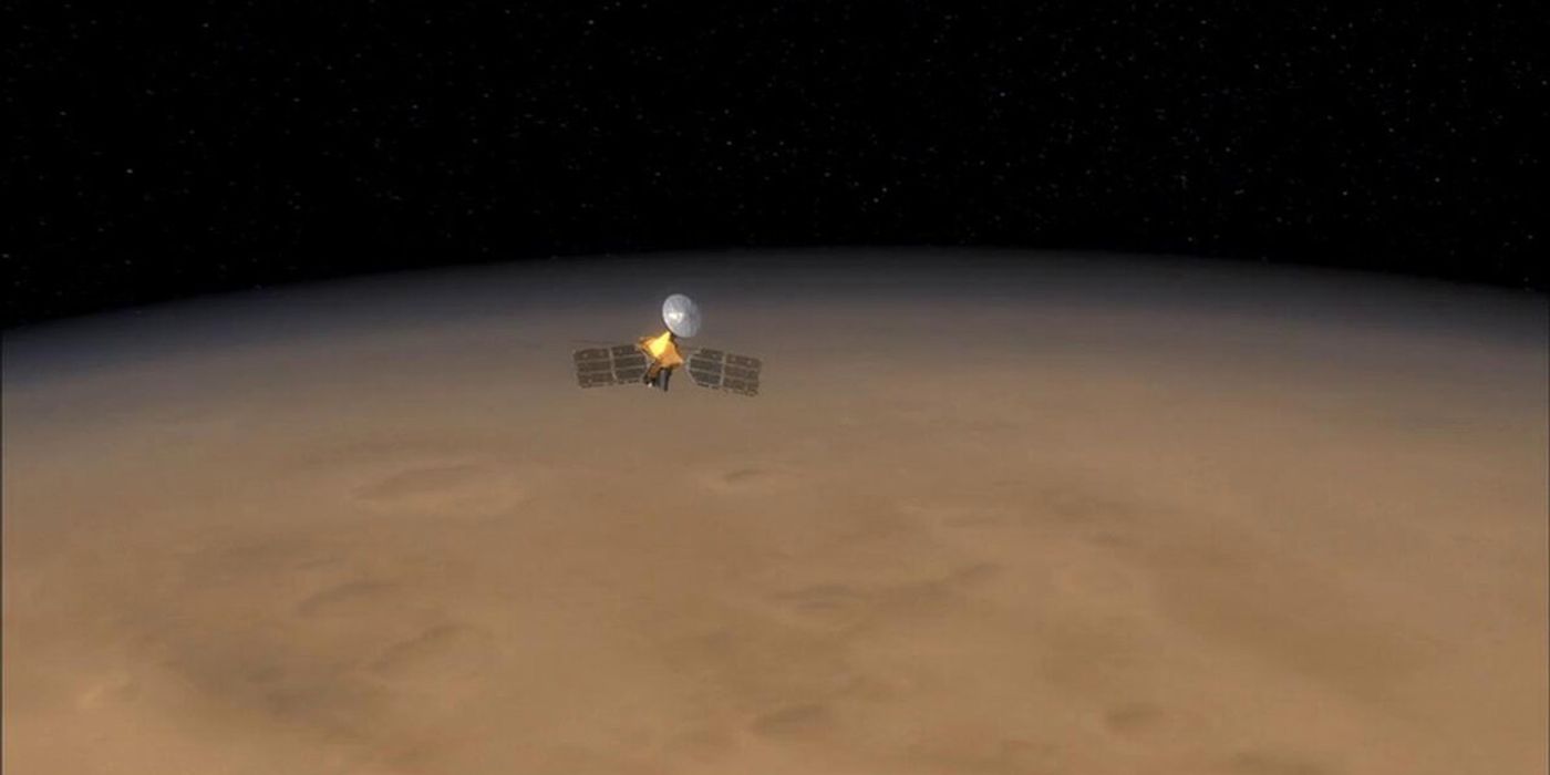 An artist's illustration of the MRO orbiting Mars.