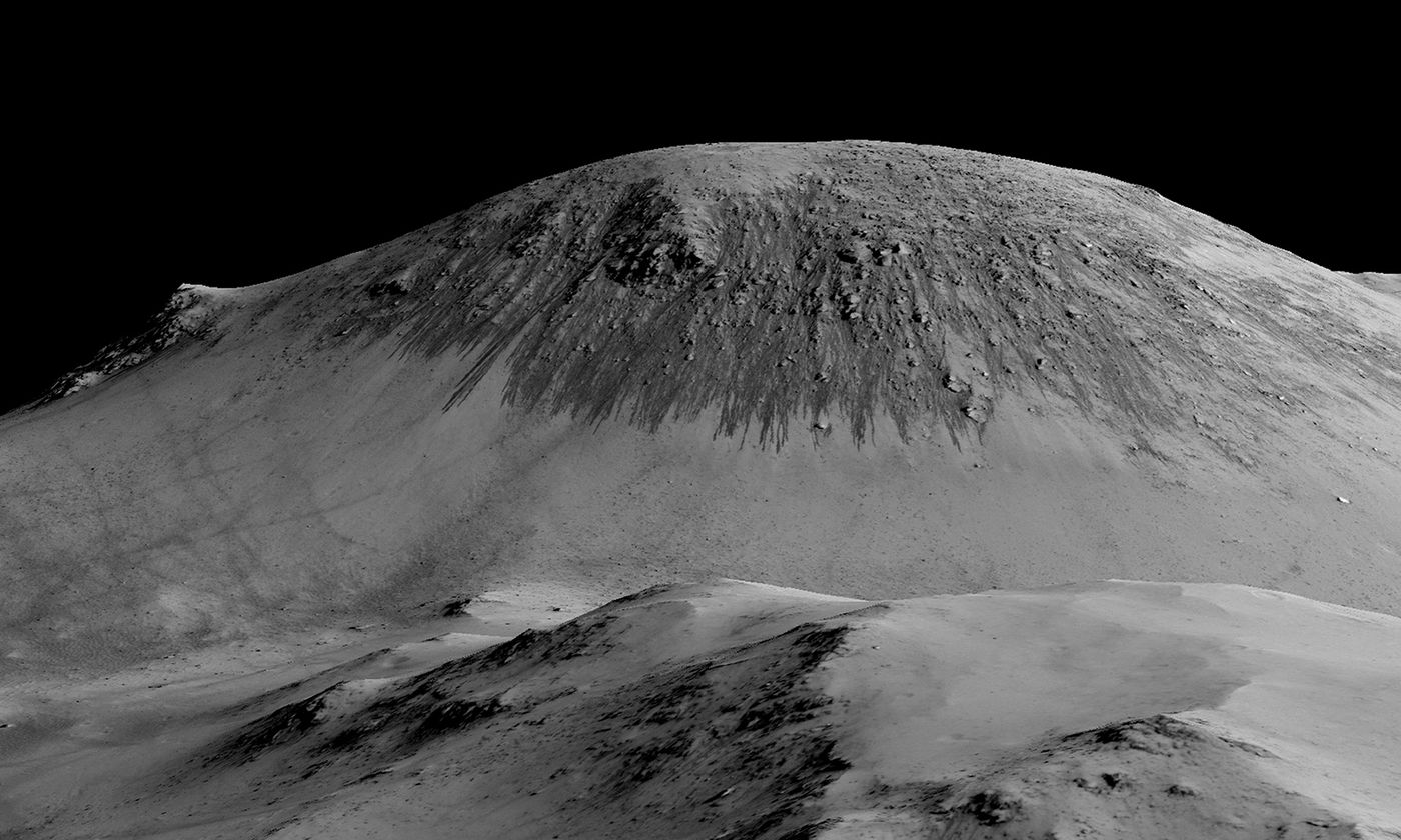 Dark narrow streaks called recurring slope lineae appear on the walls of craters of Mars during the summer seasons than fade when conditions get cooler.