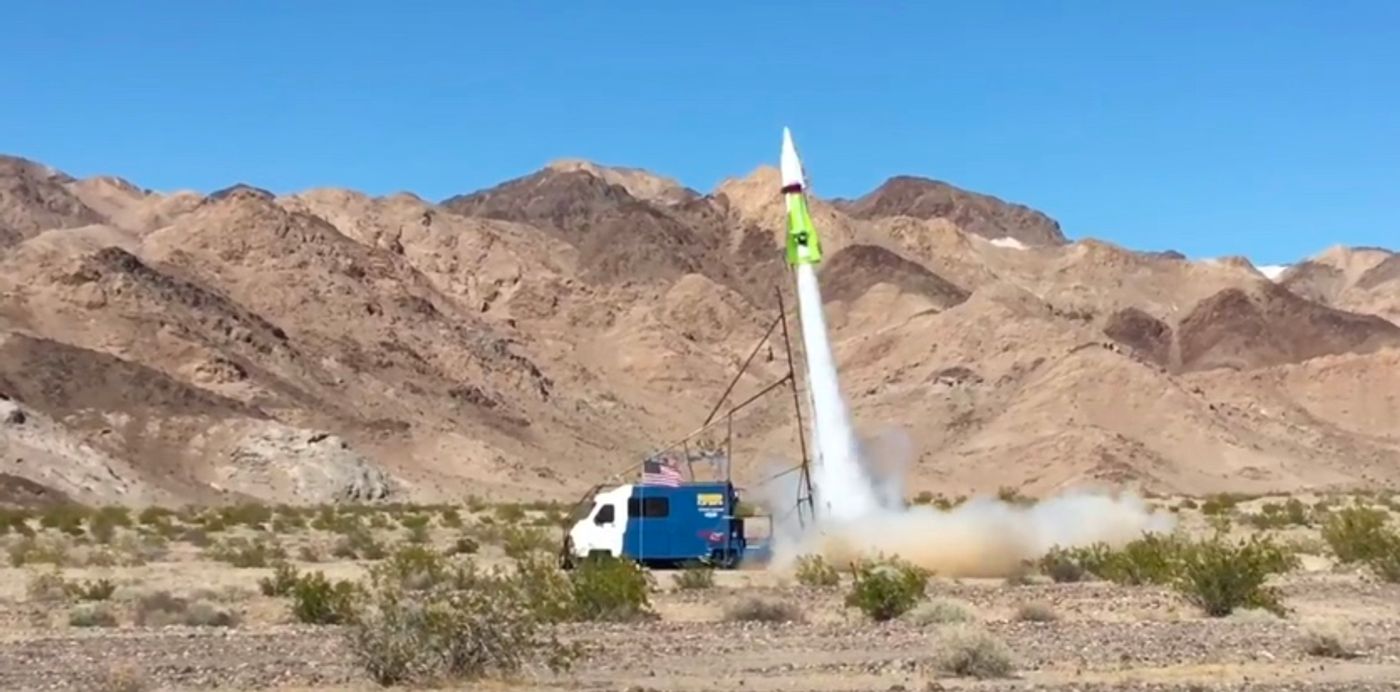 Cameras stood by as flat-Earther Mike Hughes' personal rocket took off from California's Mojave Desert.