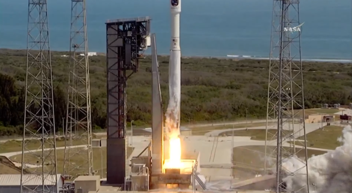 NASA's Atlas V rocket blasts off Tuesday morning, carrying important equipment for the International Space Station.