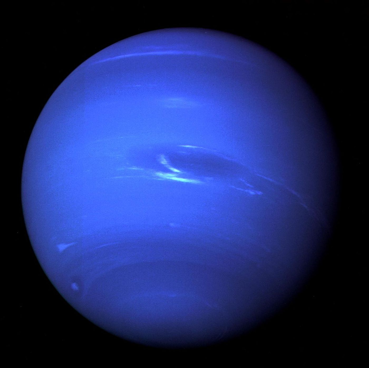 Neptune imaged by Voyager 2. (Image Credit: NASA JPL)