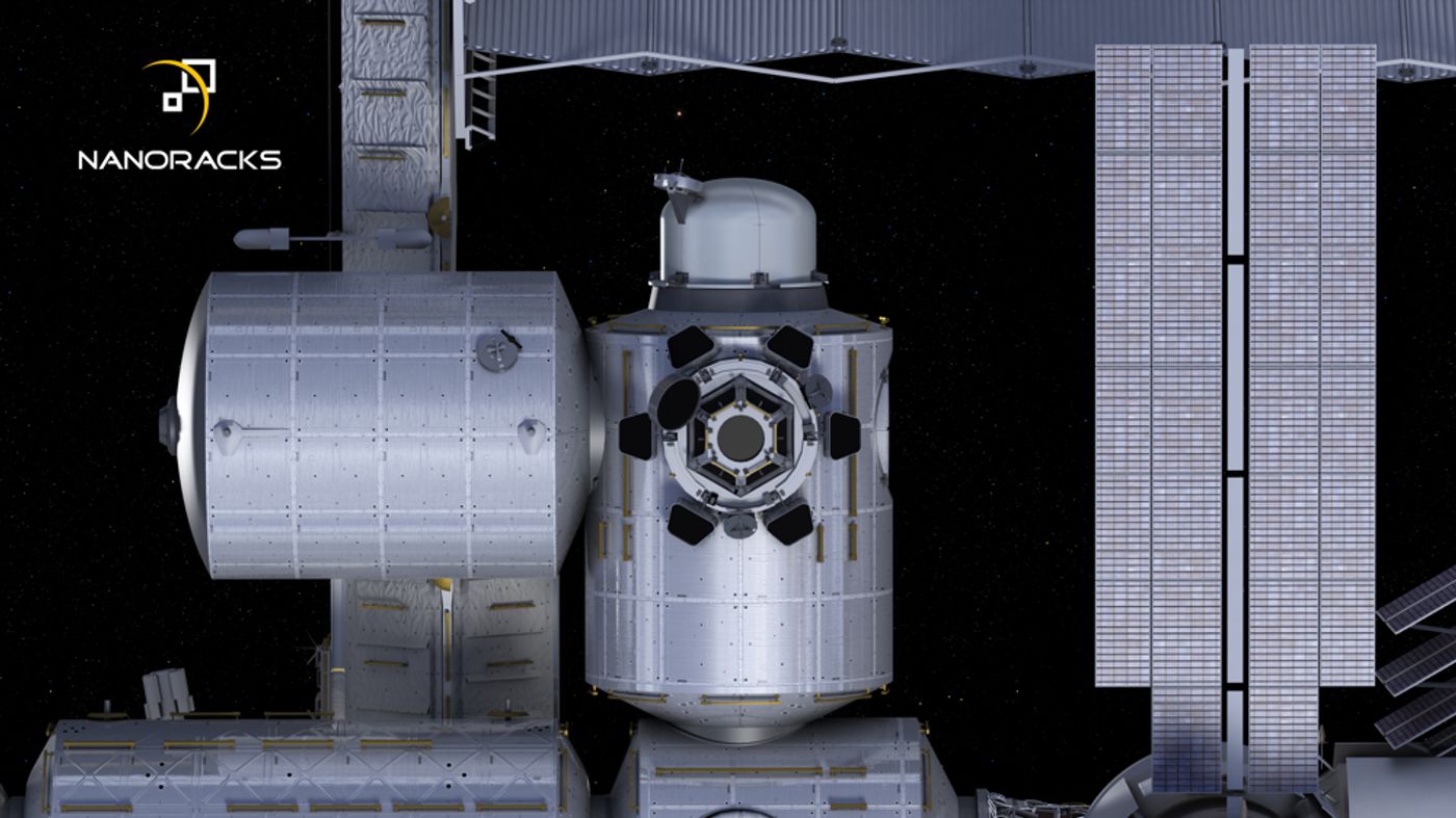 An artist's impression of the planned commercial airlock for the International Space Station.