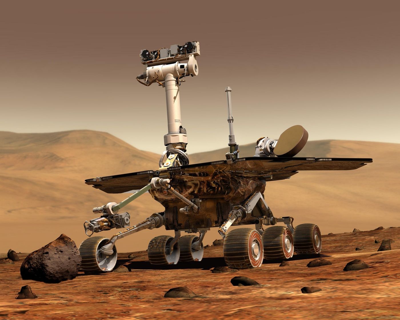An artist's impression of the Opportunity rover on Mars.