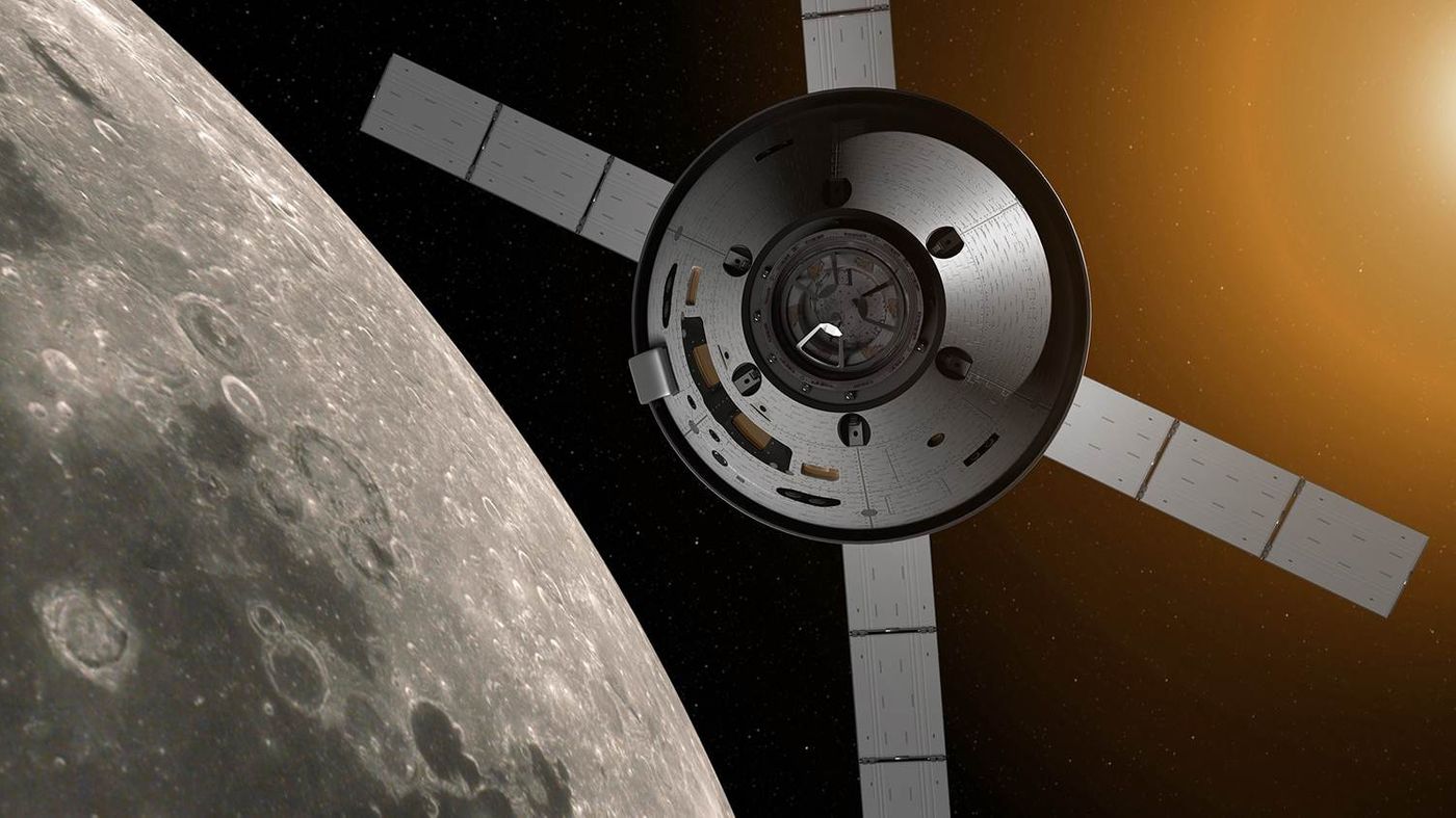 An artist's impression of the Orion spacecraft with the ESM attached.