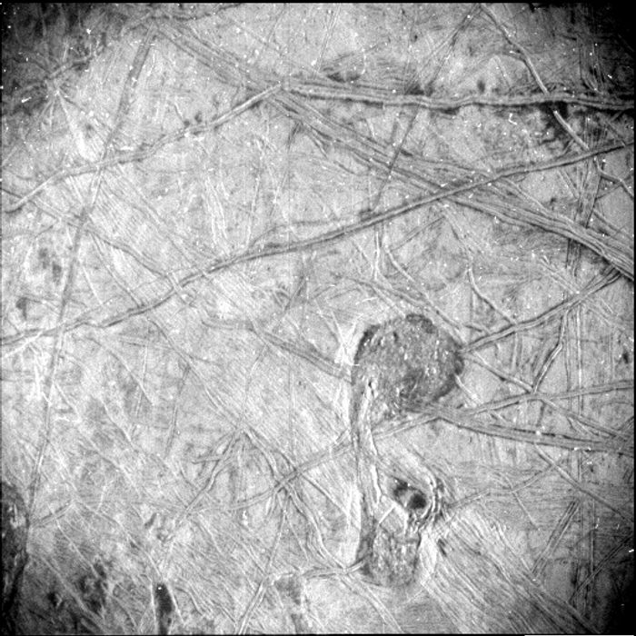 This is an image of the surface features of Jupiter's moon Europa obtained by Juno's Stellar Reference Unit. Credit: NASA/JPL-Caltech/SwRI