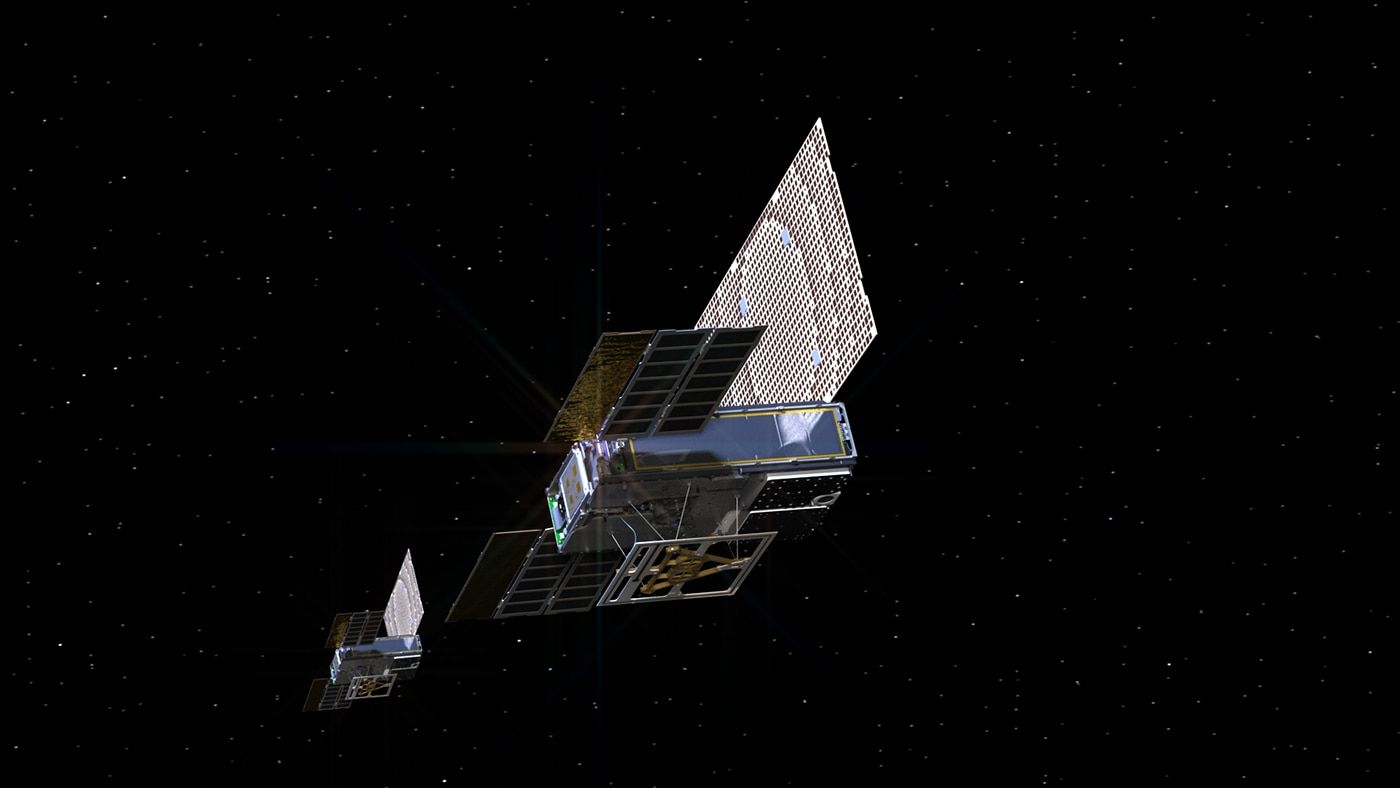 An artist's impression of the MarCO CubeSats in space.