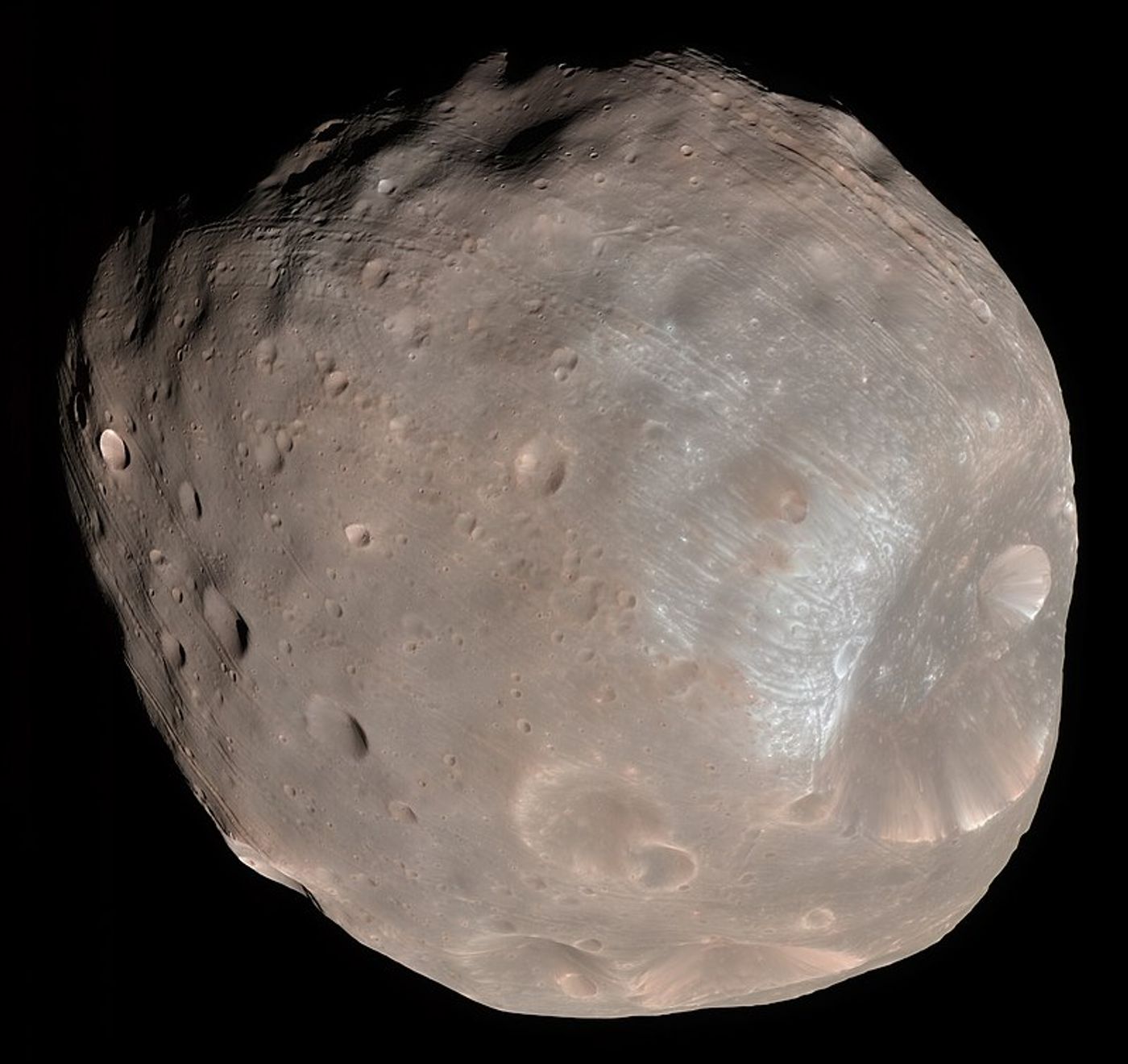Phobos (Color-enhanced) (Credit: NASA/JPL-Caltech/University of Arizona)