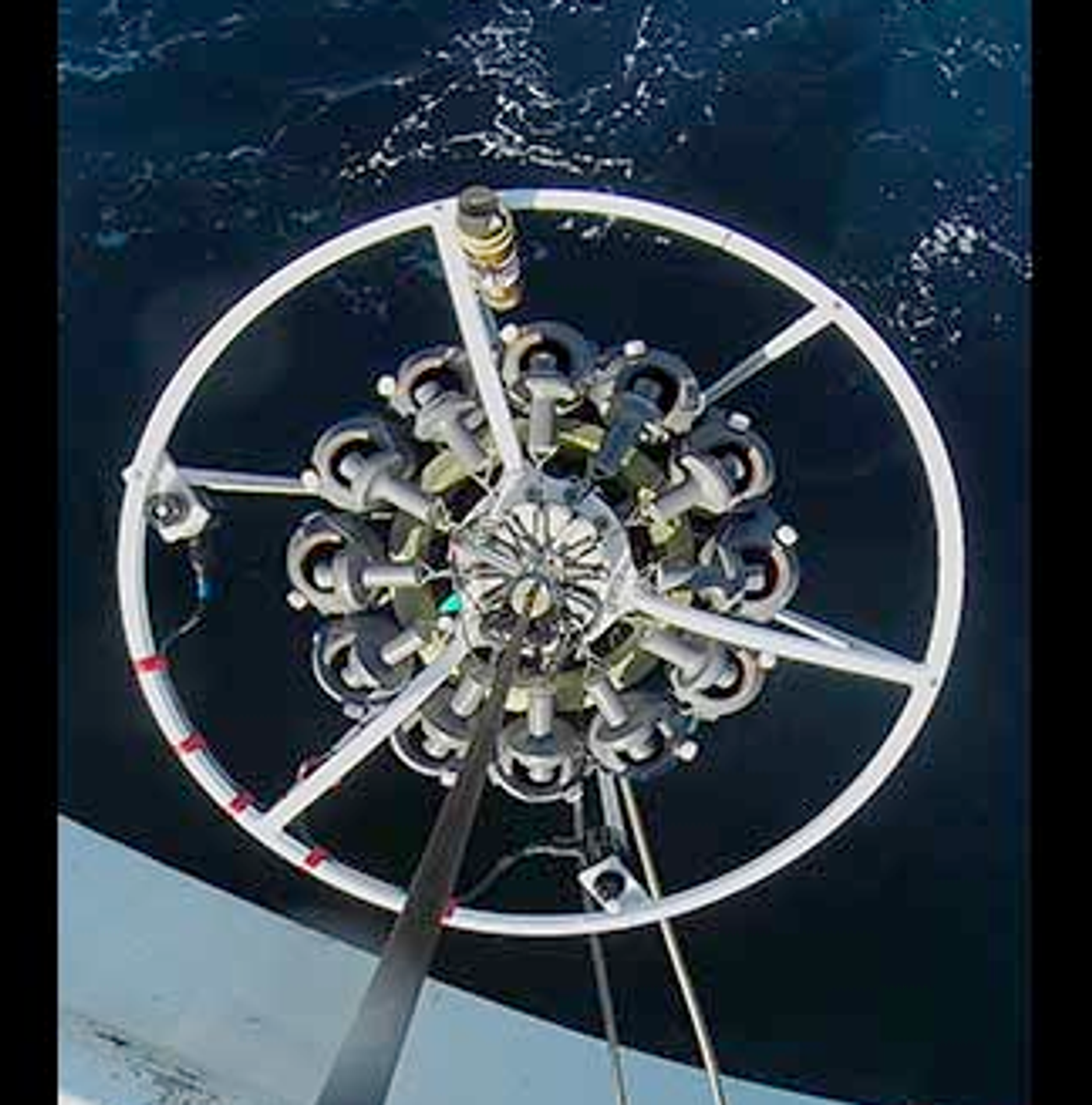 Researchers send this device deep into the ocean to collect samples of ocean water and look for microbes. / Credit: UBC