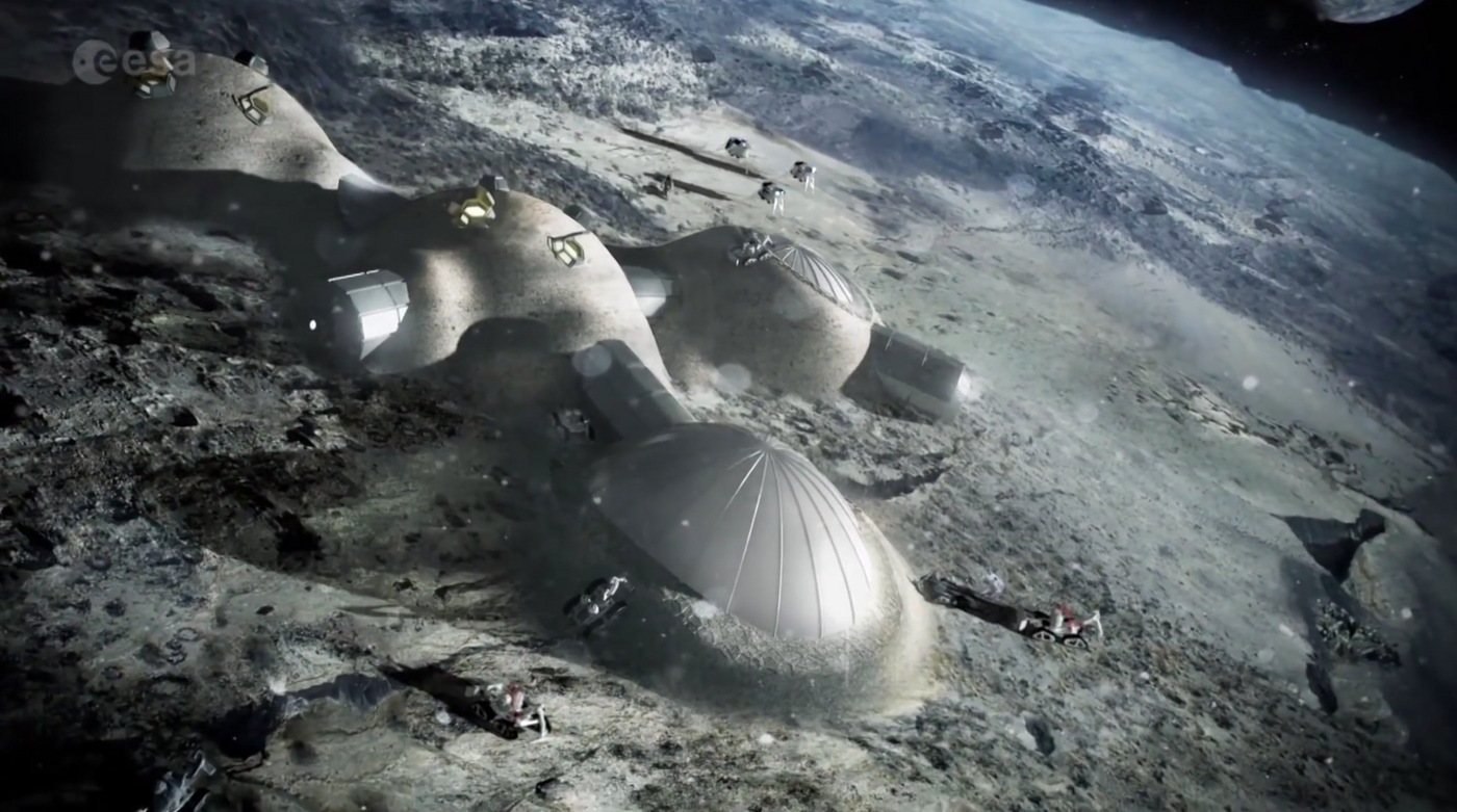 An artist's interpretation of a lunar village created by the European Space Agency.