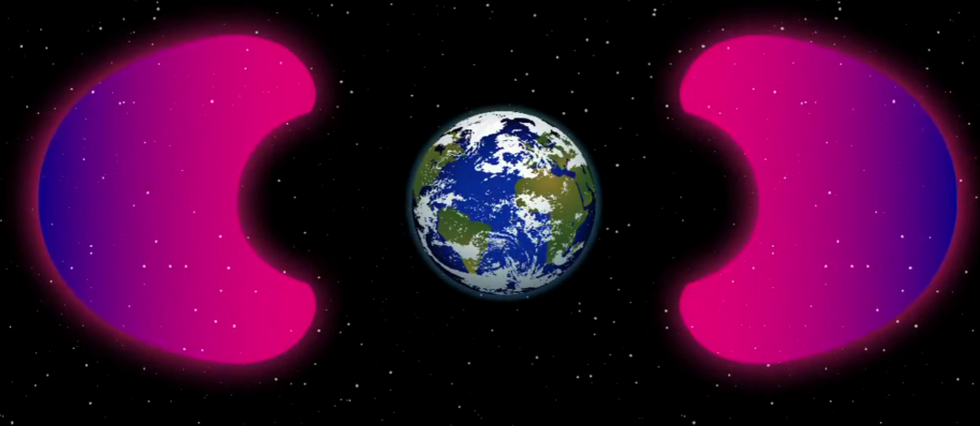 An illustration of the protective bubble caused by VLF radio equipment that surrounds and protects the Earth.