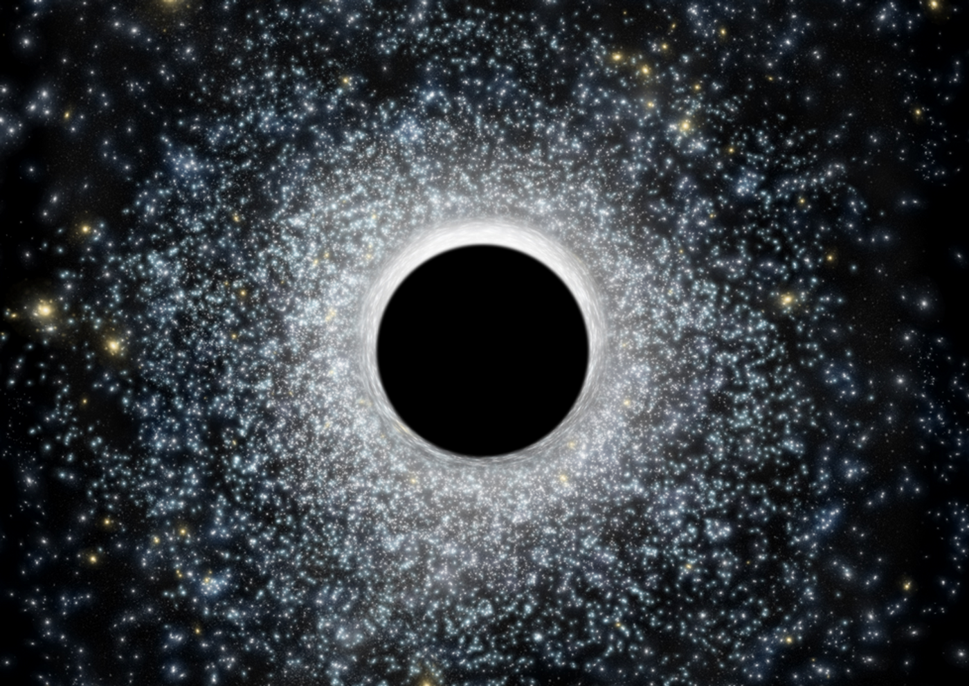 An artist's impression of a 'middleweight' black hole at the center of a star cluster.