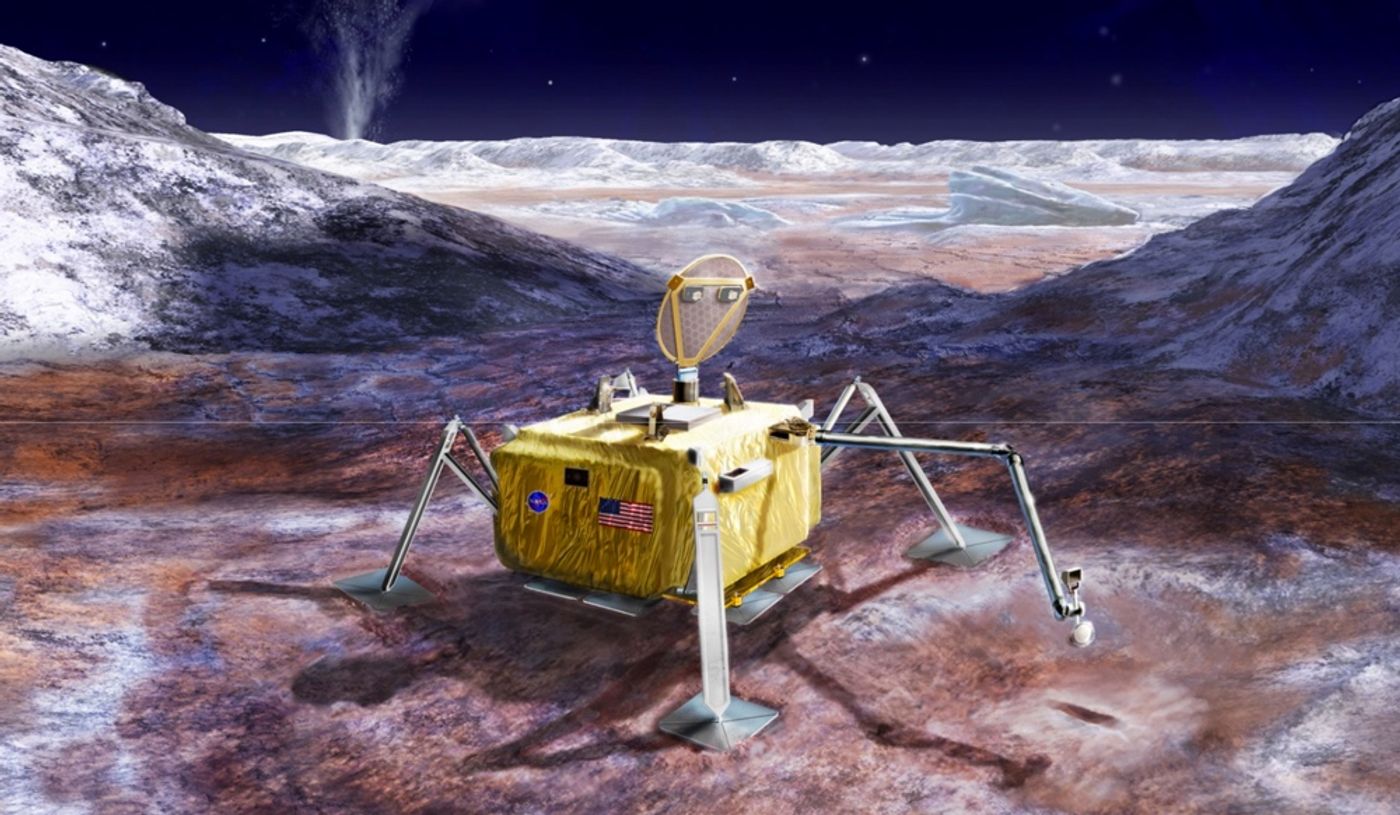 An artist's impression of a lander on the surface of Europa.