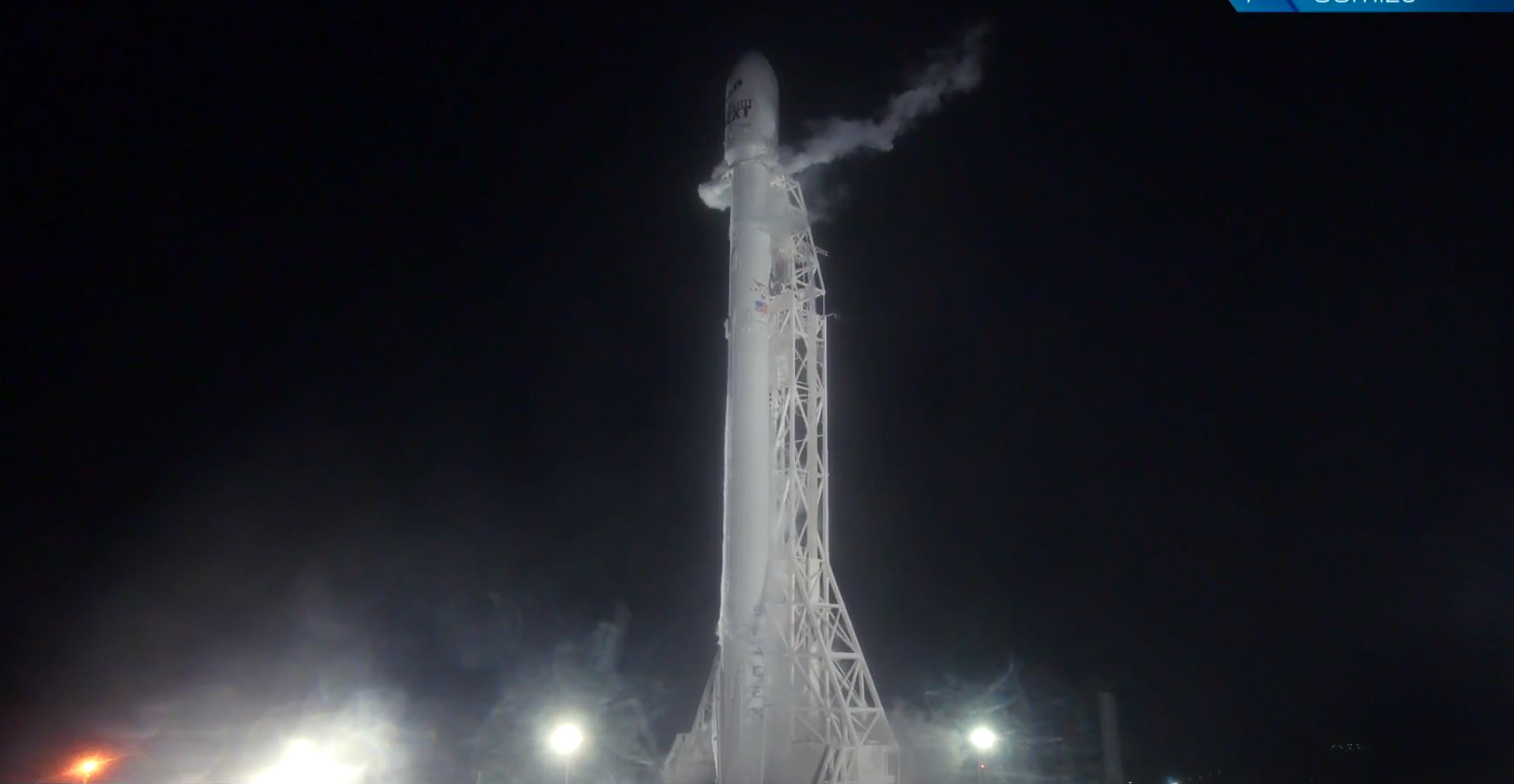 The SpaceX Falcon 9 rocket stands before launch at California's Vandenberg Airforce Base on October 9th.