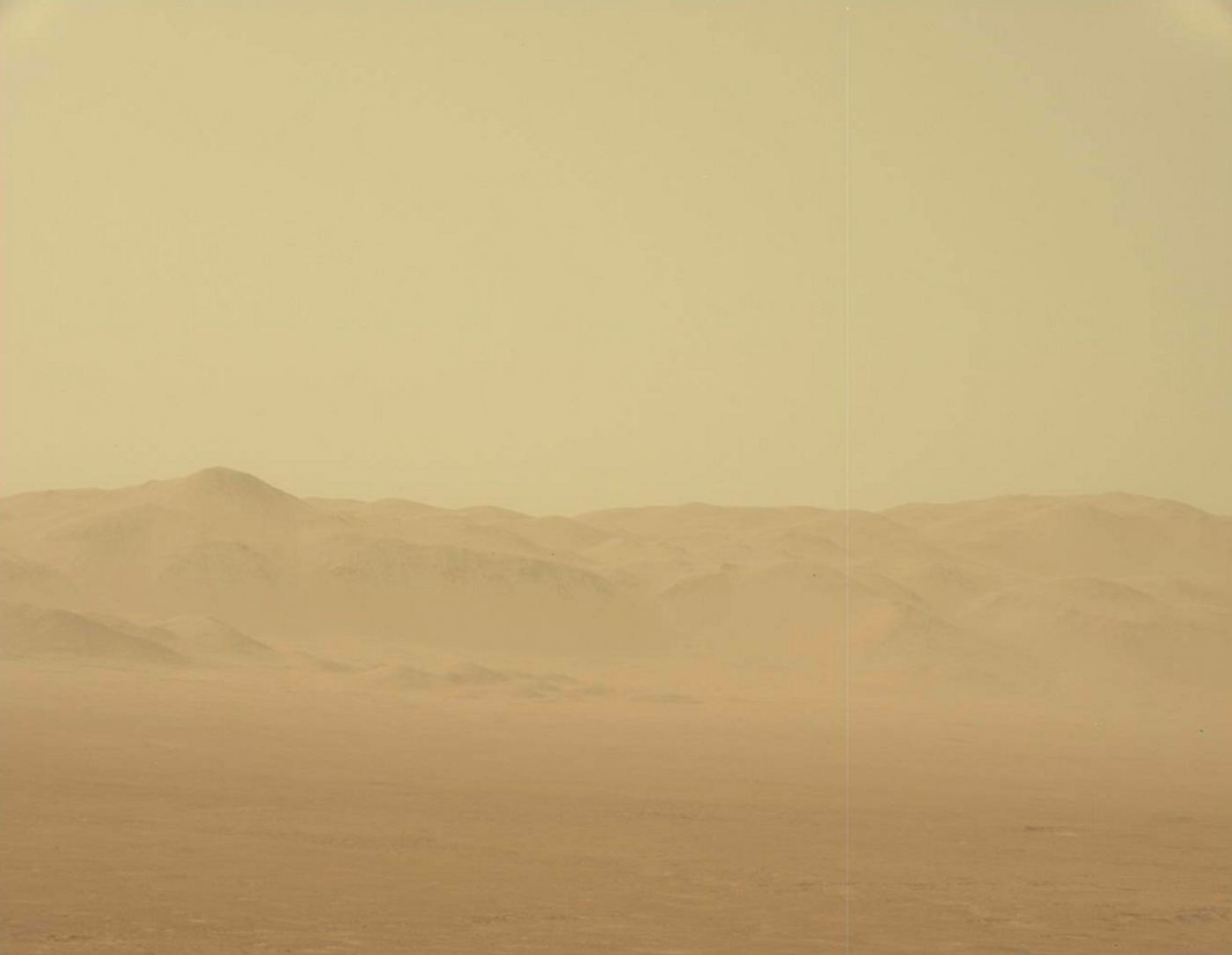 A view of the Martian dust storm from the Curiosity rover's mast camera.