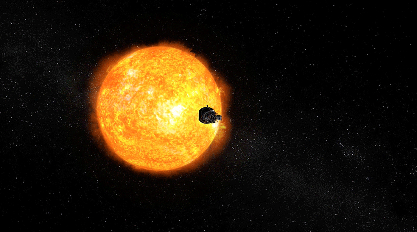 An artist's rendition depicting the Parker Solar Probe as it approaches the Sun.