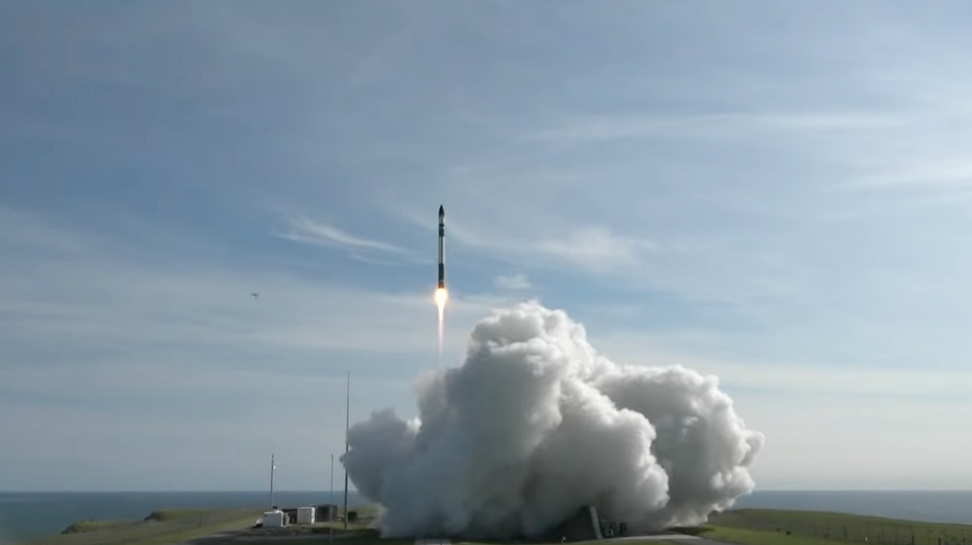 Rocket Lab's Electron Rocket as it lifted off from a launch pad on Sunday.