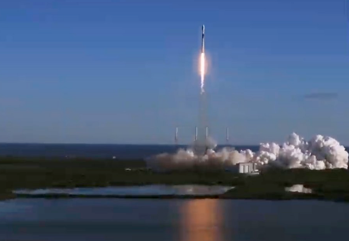 An image of the Falcon 9 rocket blasting off Sunday morning from Cape Canaveral, Florida.