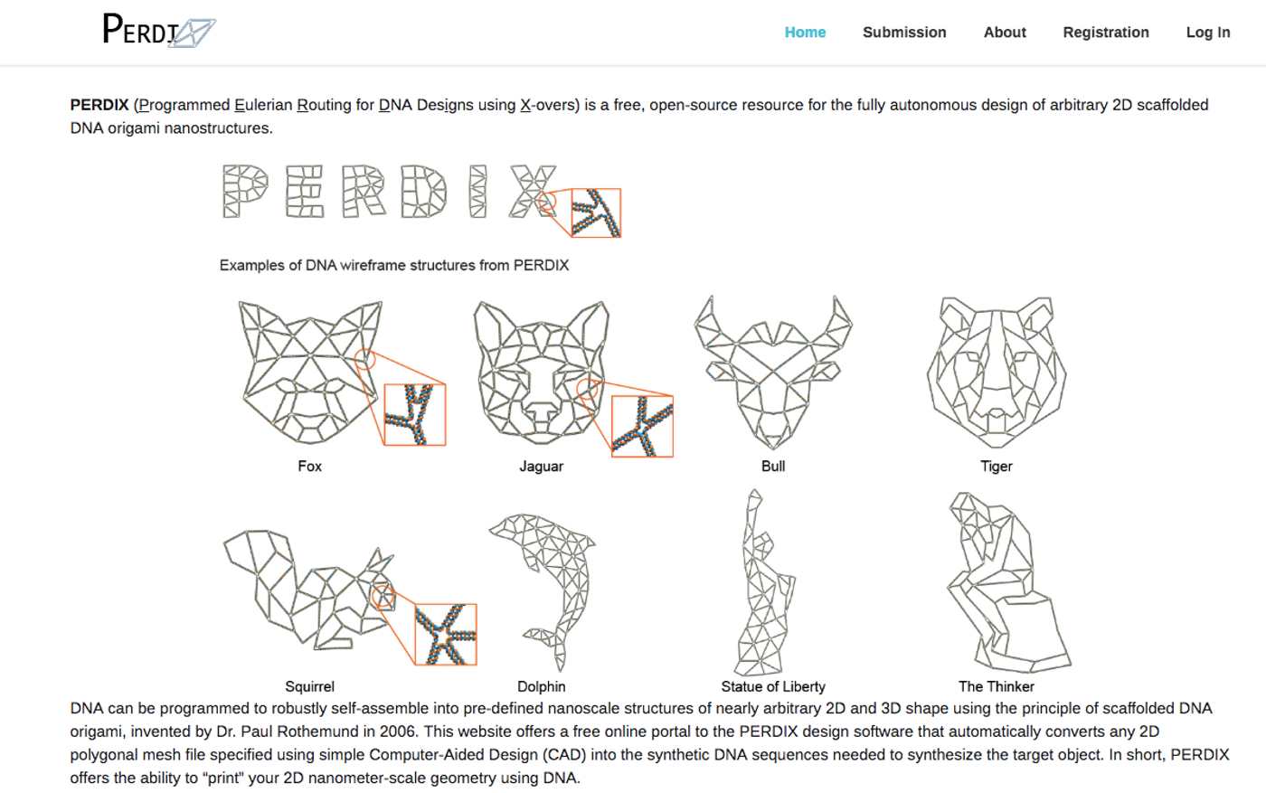 A screenshot of the PERDIX site