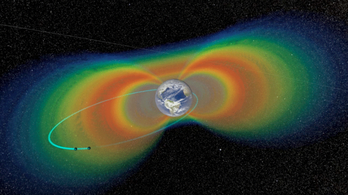 An artist's impression of the Earth's Van Allen radiation belts and the probes orbiting outside of it.