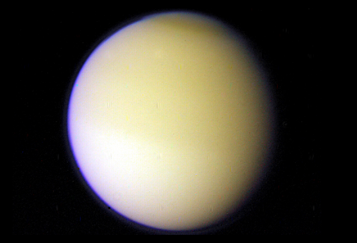 An image of Saturn's moon Titan on November 11, 1980 during Voyager 1's flyby. Courtesy NASA/JPL-CalTech/Kevin M. Gill