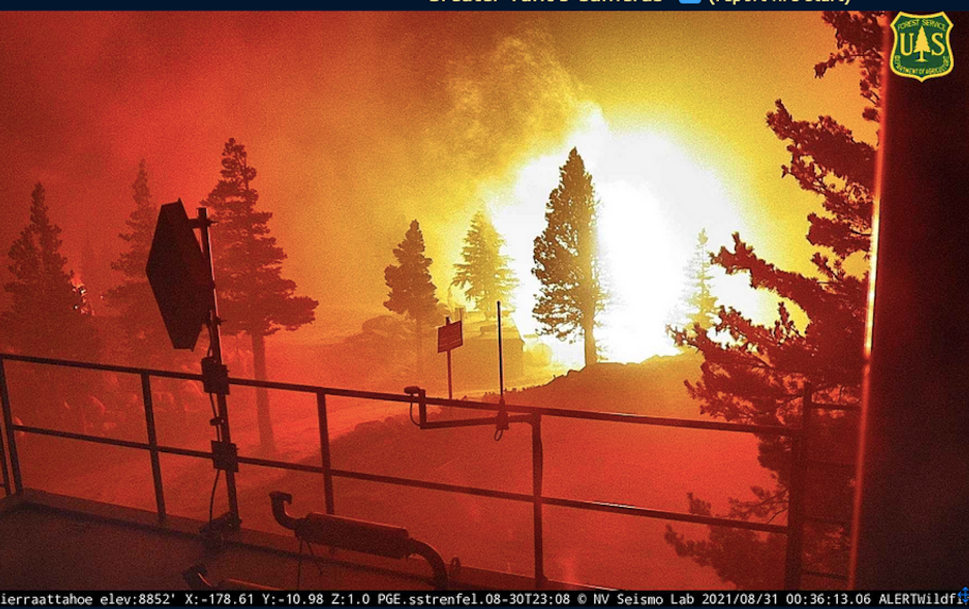 A screenshot from a live feed of a US Forest Service Camera near Lake Tahoe, taken August 31, 2021 by Carmen Leitch