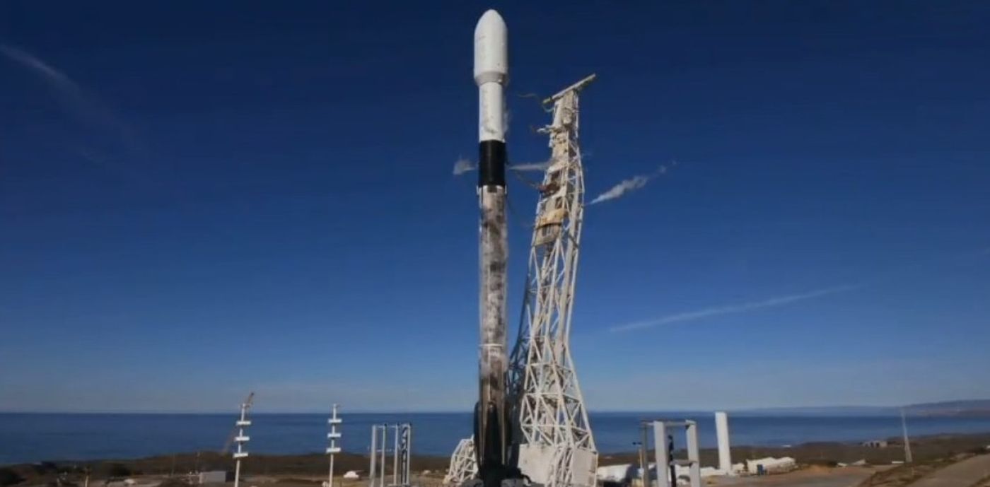 The SpaceX Falcon 9 rocket stood high at California's Vandenberg Air Force Base on Monday before launch.