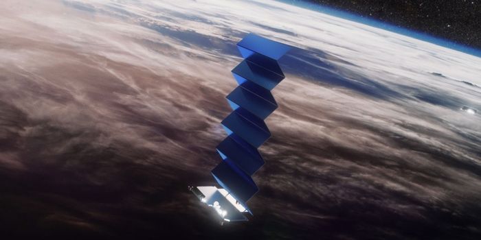 An artist's rendition of a SpaceX Starlink satellite raising its solar panels.