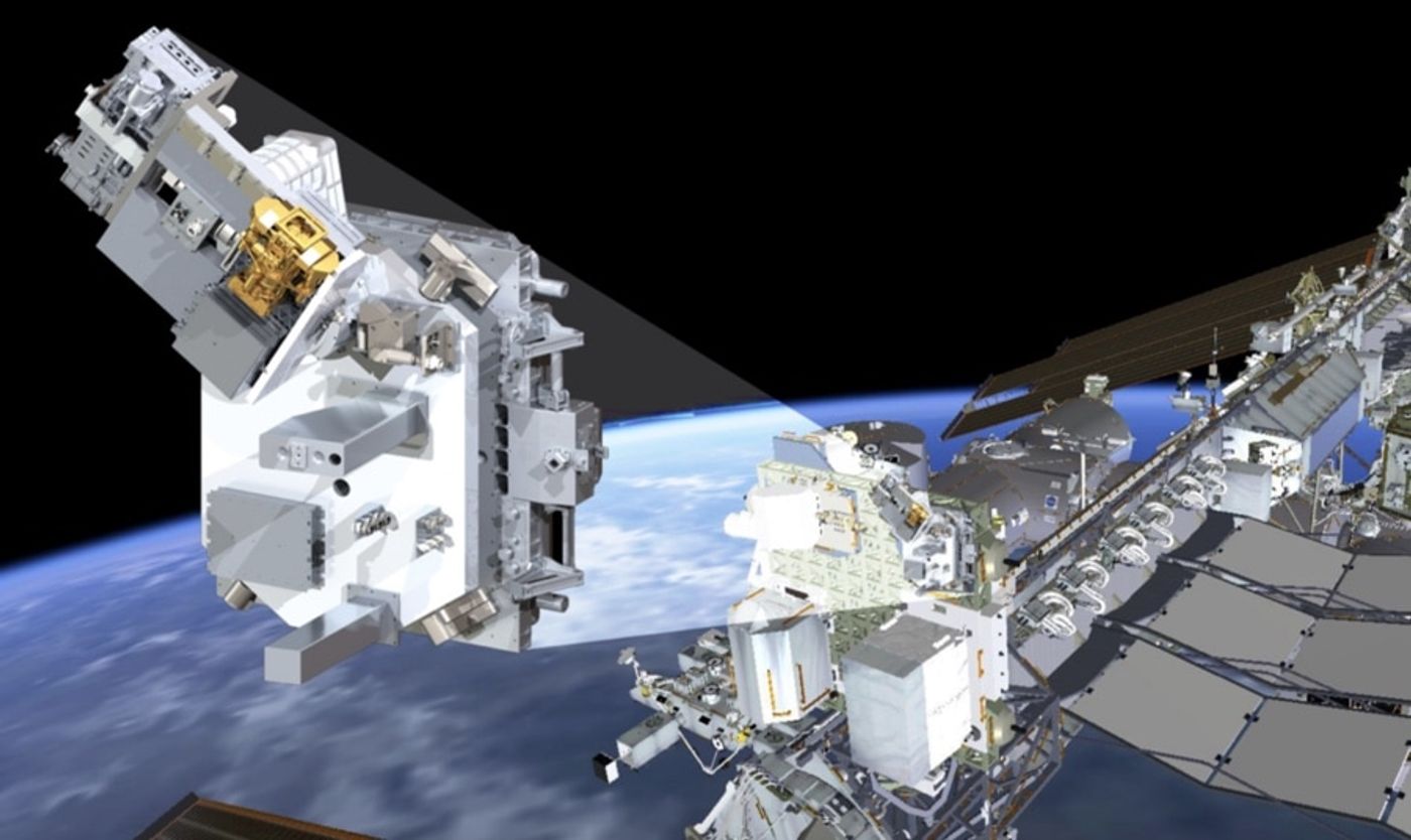 An artist's impression of the TSIS-1 module mounted to the exterior of the International Space Station.