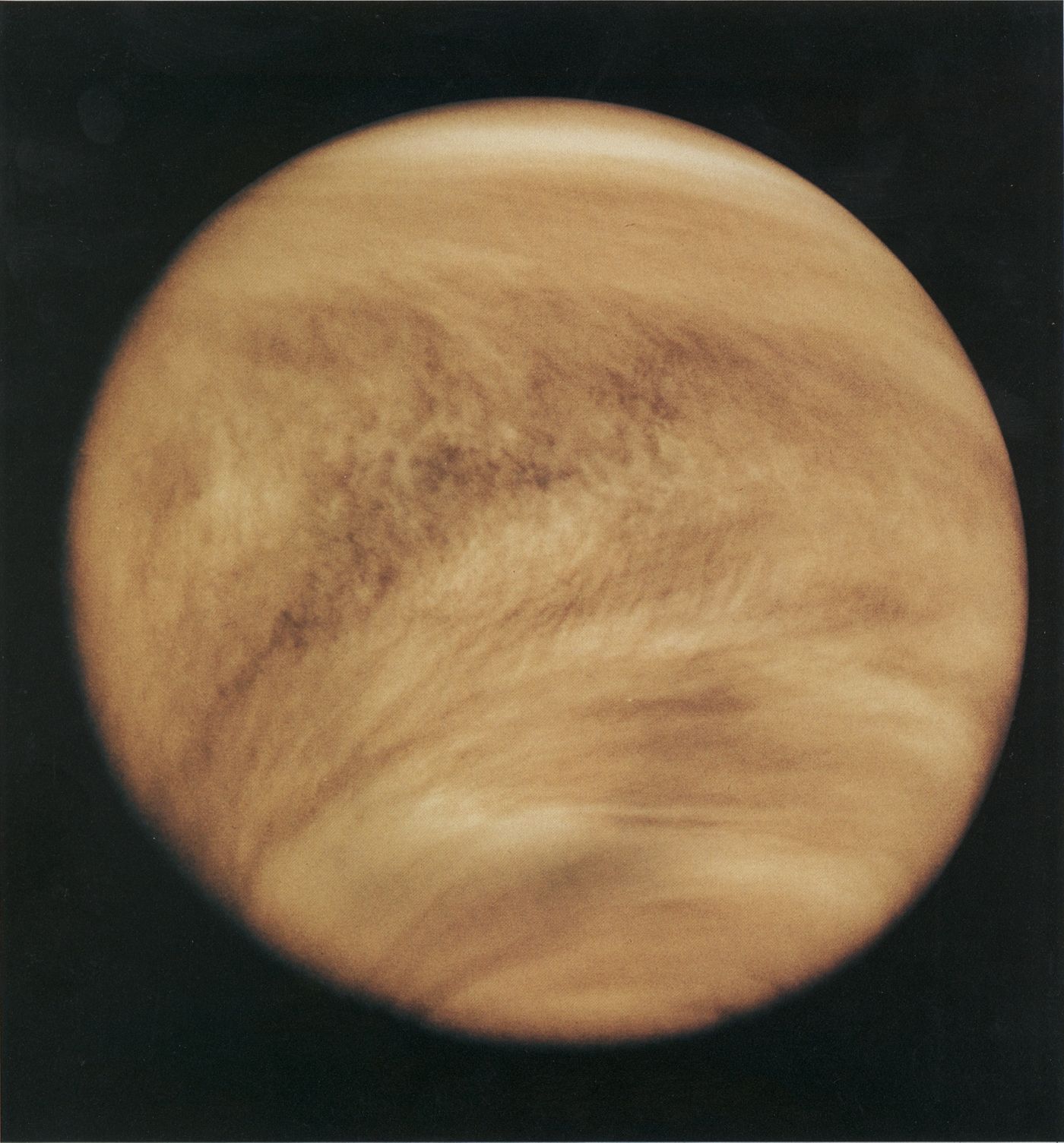 Venus as photographed by the Pioneer spacecraft.