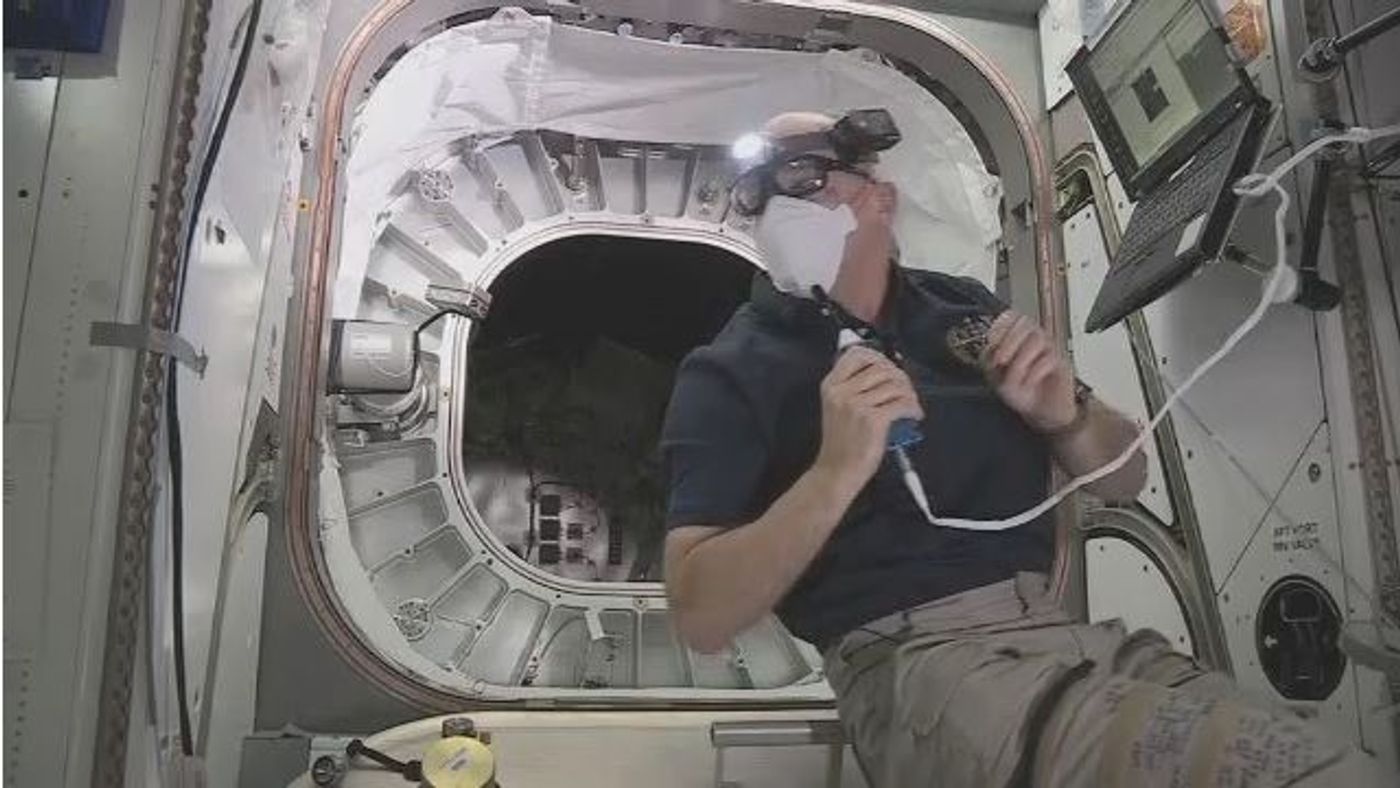 NASA astronaut Jeff Williams went inside of the BEAM inflatable module to take atmospheric measurements.