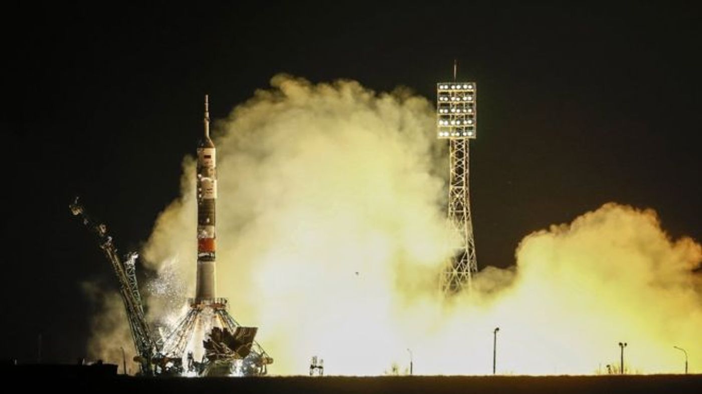 The Soyuz spacecraft just before launch on Friday.