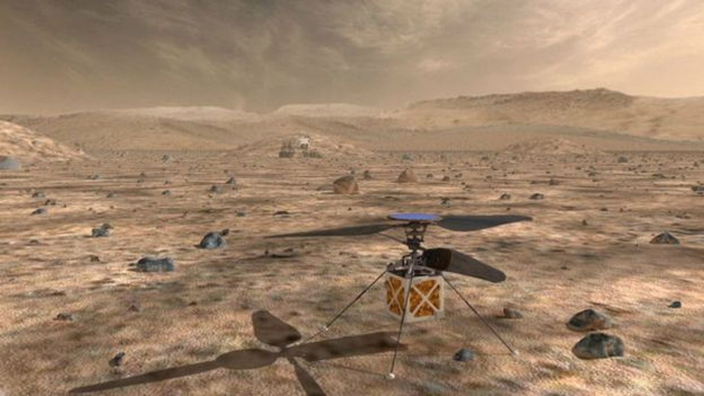 An artist's rendition of the autonomous helicopter expected to launch with the Mars 2020 rover.