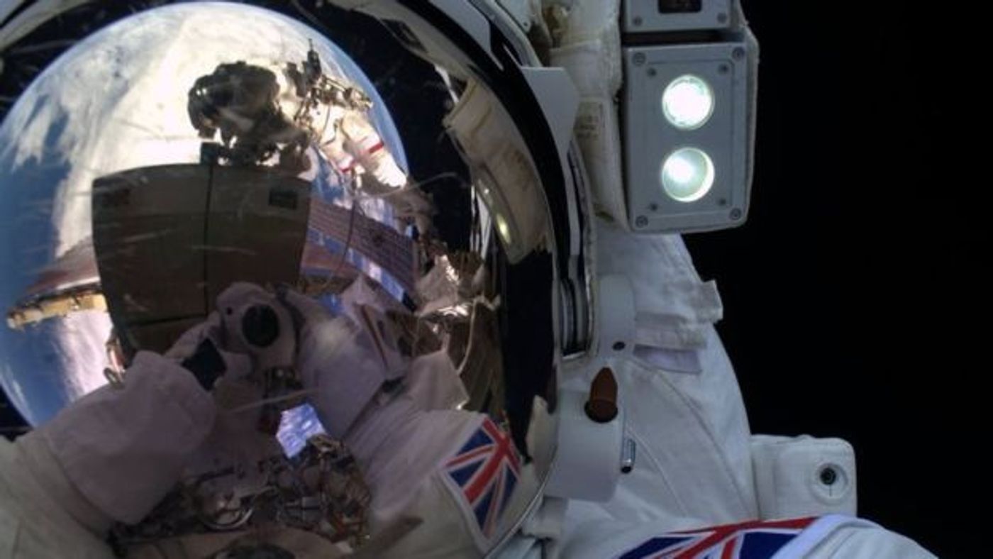 Tim Peake takes a selfie in the midst of his spacewalk.
