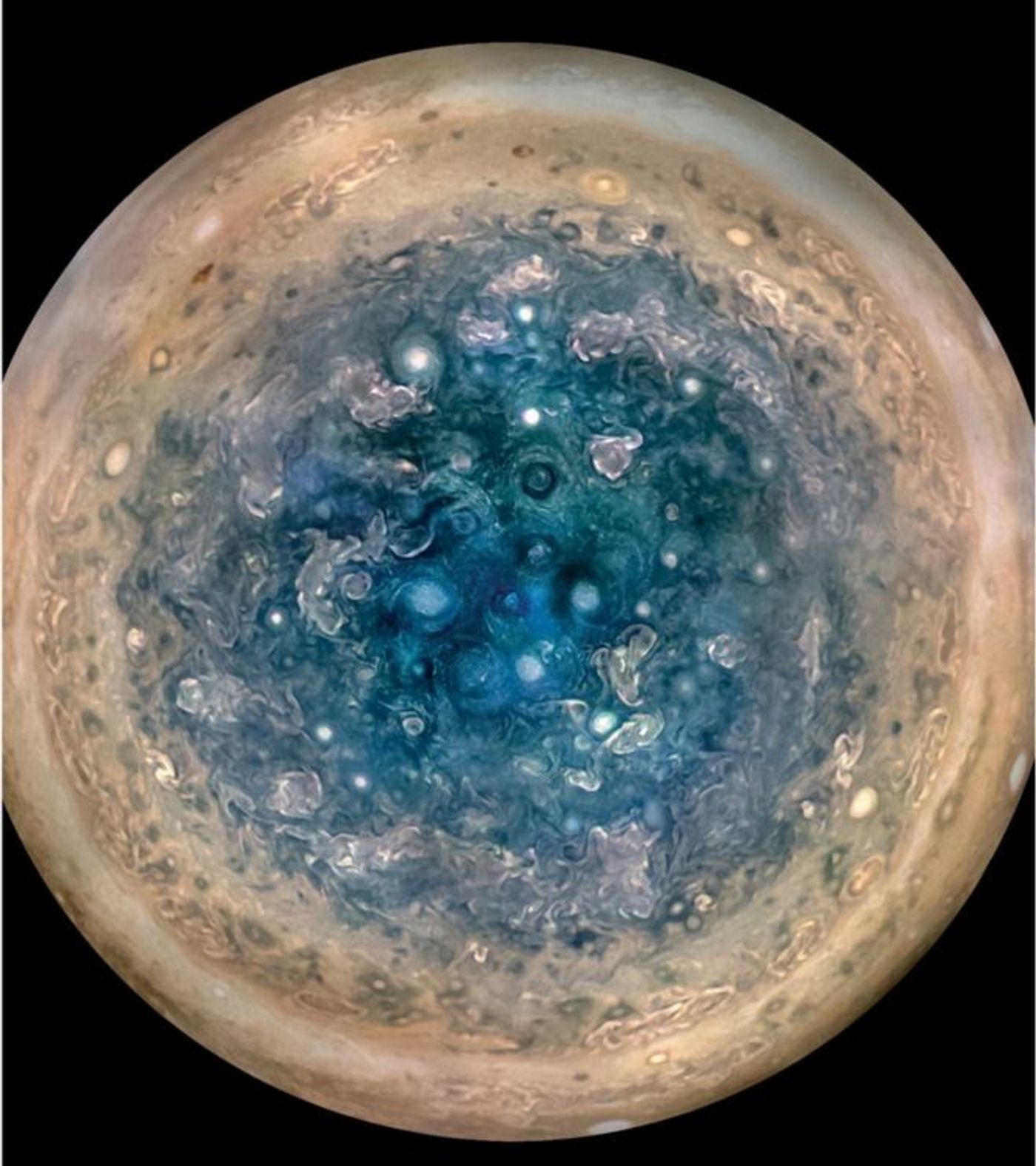 One of the most fascinating images of Jupiter out of all of them is this illustration of the planet's South pole.