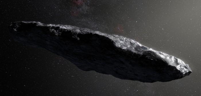 An artist's impression of Oumuamua, the interstellar space rock that took a shortcut through the solar system two months ago.