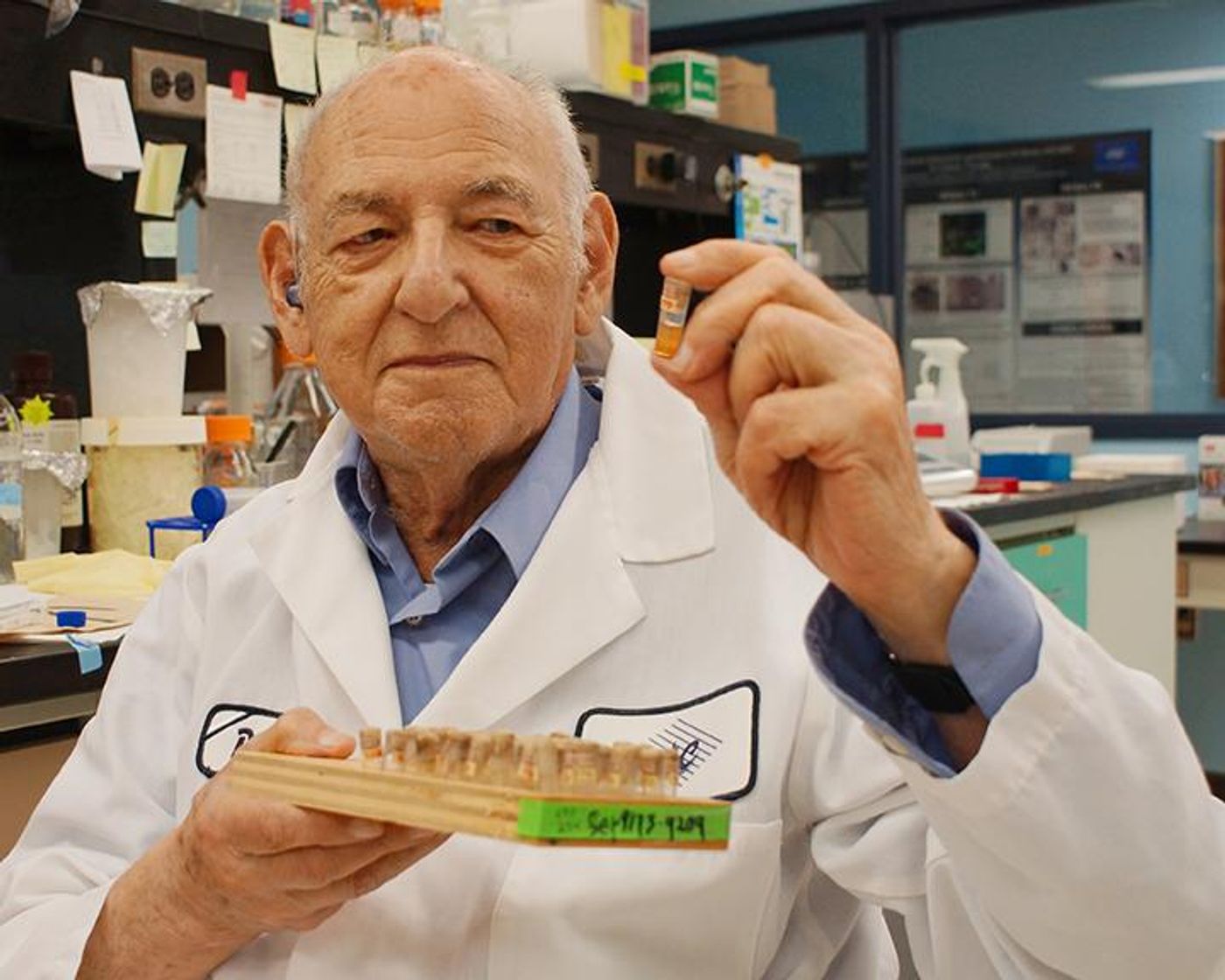 Abraham Eisenstark, the research director at the Cancer Research Center and professor emeritus of biological sciences at MU, began testing a collection of vials of Salmonella that had been sitting on a shelf for decades./Credit: Alycia McGee, Cancer Research Center