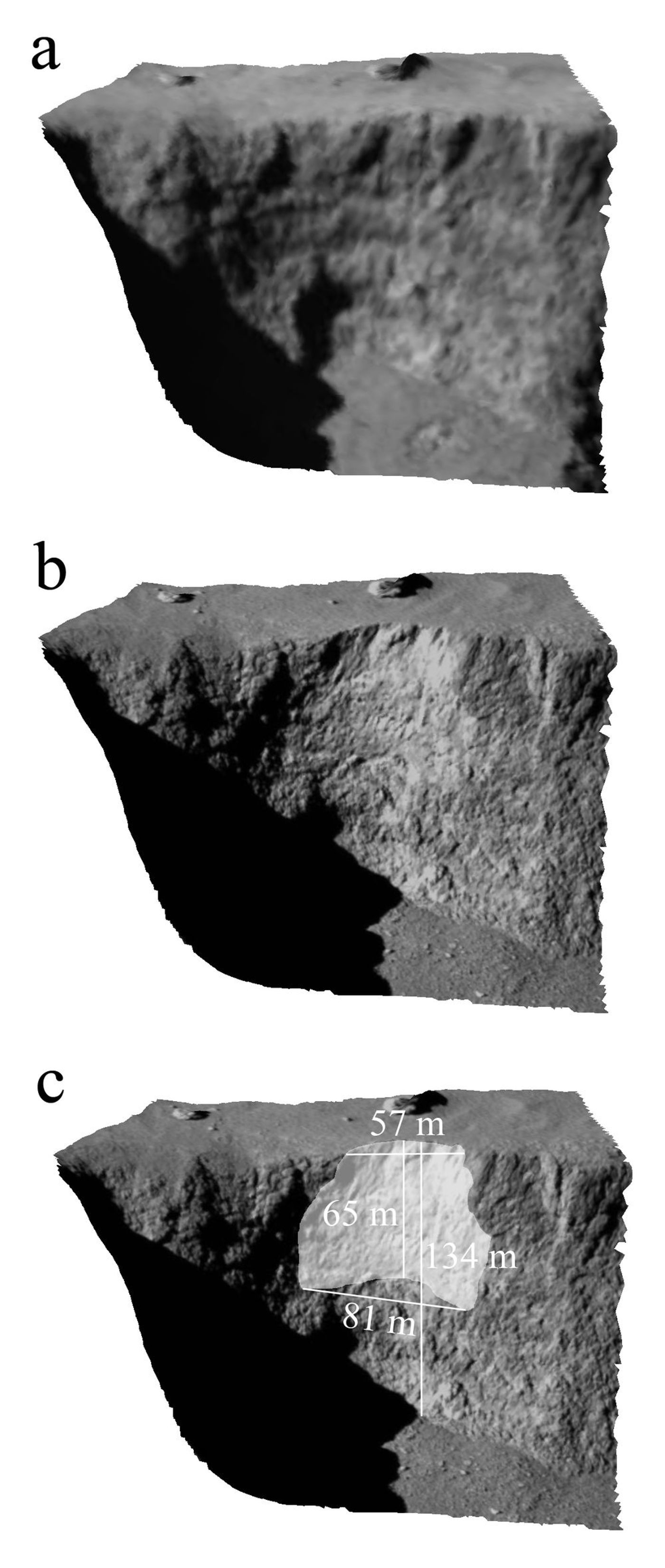 A set of images that illustrate the Aswan cliff before and after the landslide.