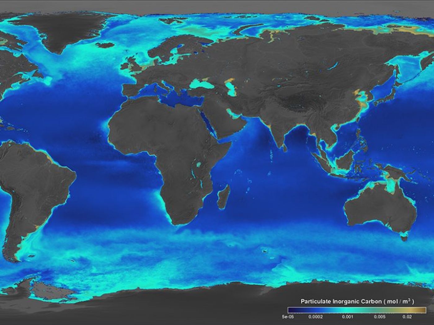 The Great Calcite Belt looks like bright turquoise in satellite images. Photo: Oceans at MIT