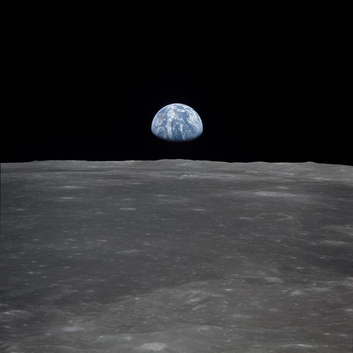 This image was taken during the Apollo 11 mission and shows Earth rising above the Moon's horizon. Credit: NASA