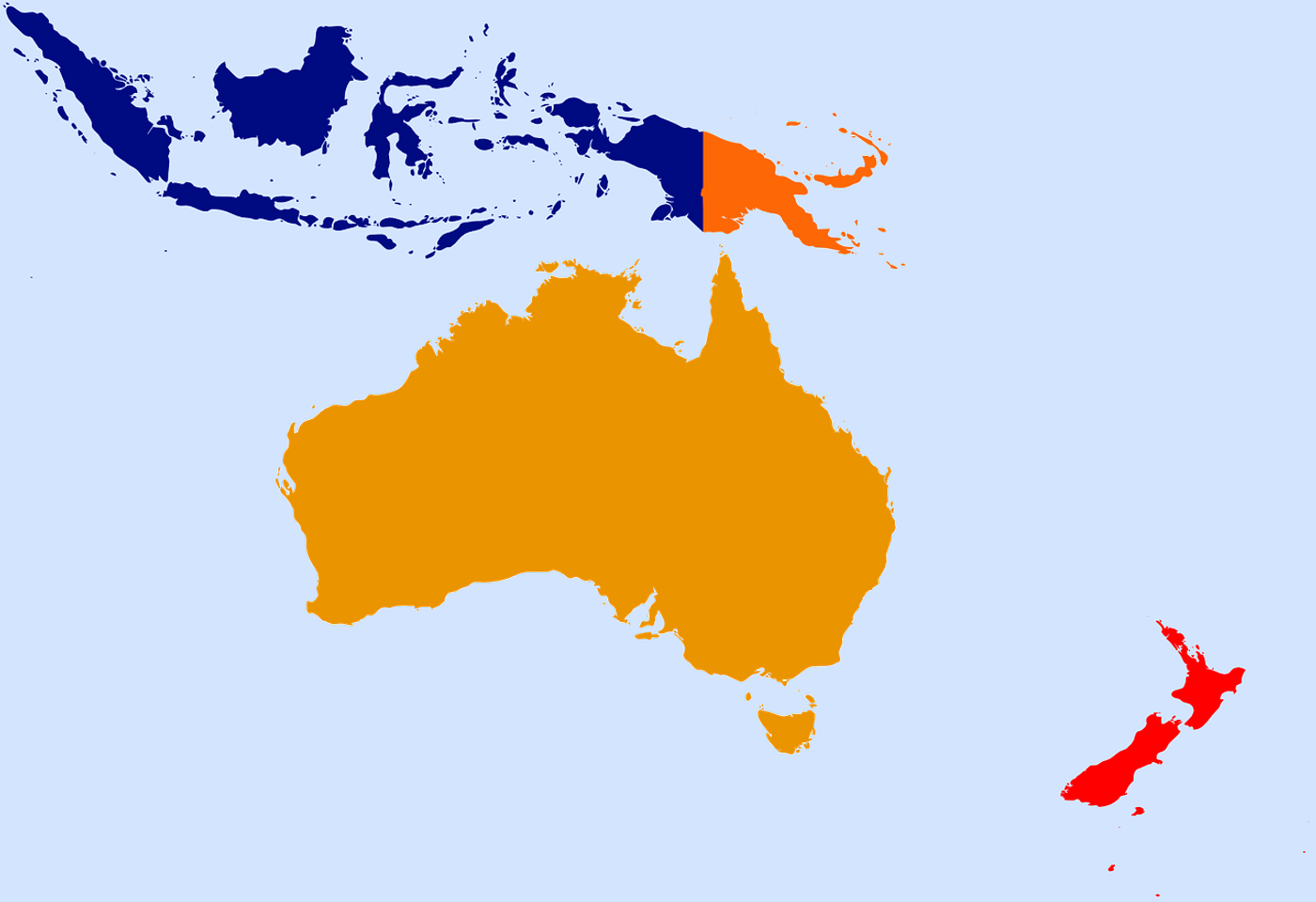 A map of the south Pacific islands, where Papua New Guinea is in bright orange.