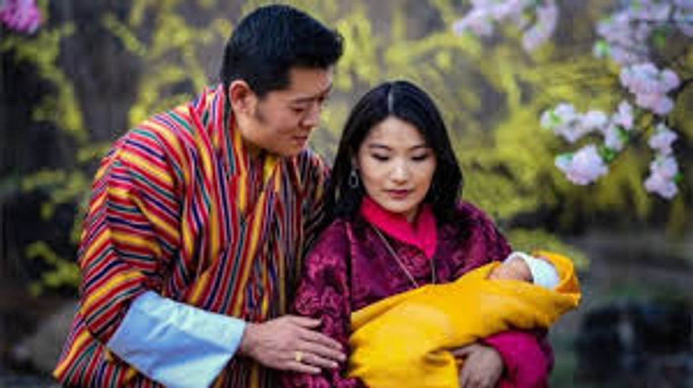 King Khesar and Queen Jetsun with their first child