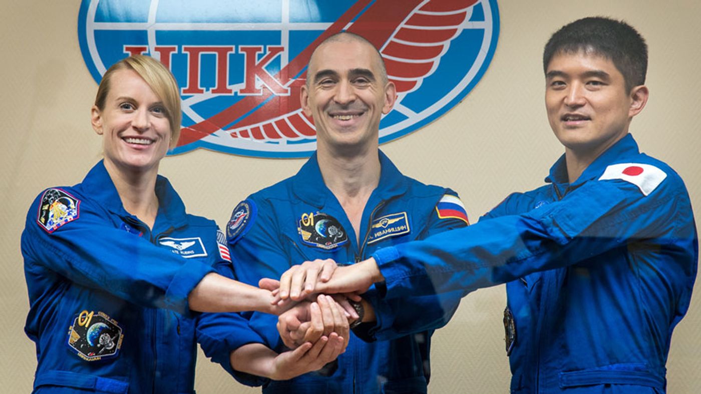 Three more astronauts prepare to lift off for the International Space Station on Wednesday.