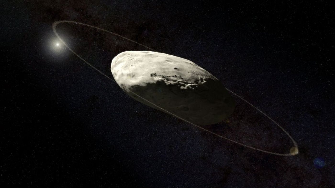 An artist's rendition of Haumea and its planetary ring.