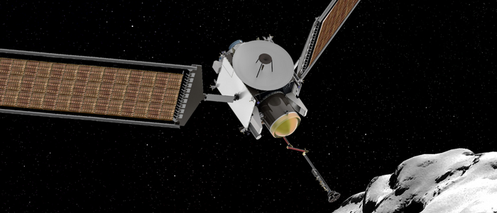 An artist's impression of the CESAR spacecraft probing comet 67P.