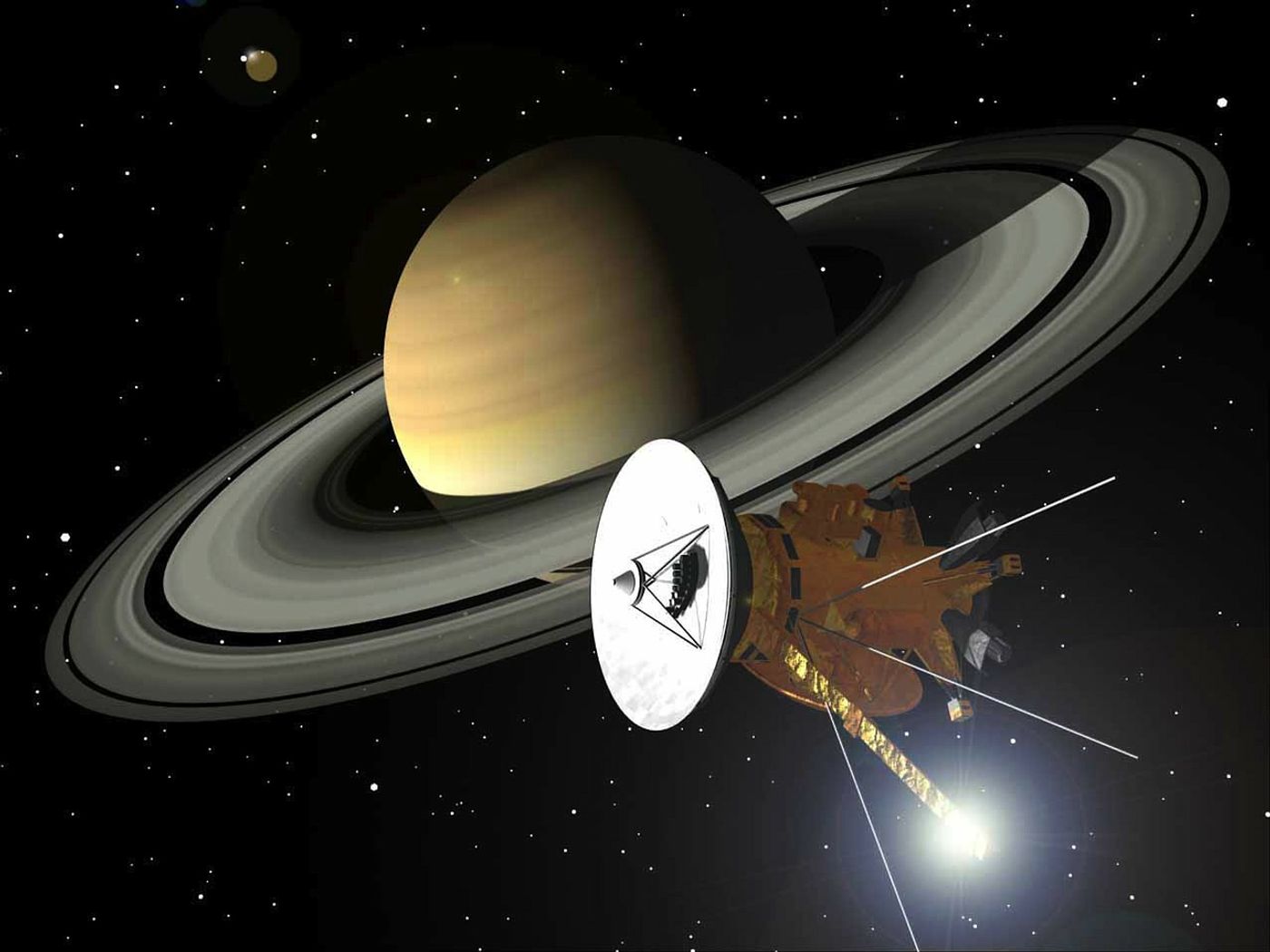An artist's impression of the Cassini probe at Saturn.