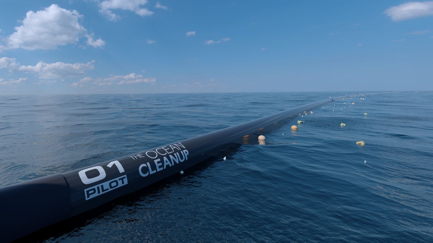 computer rendering of The Ocean Cleanup system, close-up surface view, credit: Erwin Zwart, The Ocean Cleanup