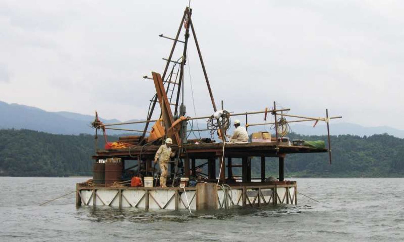 This is a sediment sampling on Lake Suigetsu, Japan. Photo Credit: A. Brauer, GFZ